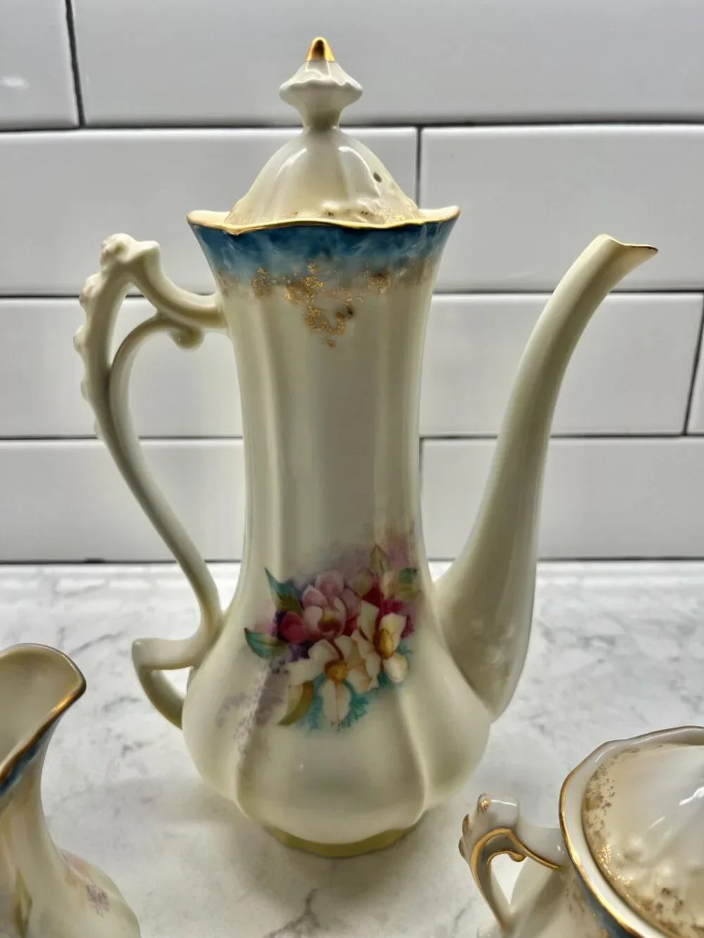 Antique  Reinhold RS Prussia Chocolate Pot with Matching Sugar and Creamer